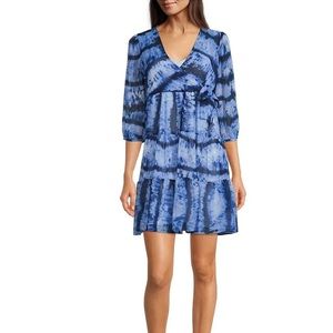 NWT Calvin Klein Iceberg Blue V-Neck 3/4 Balloon Sleeve Tiered Dress (14)